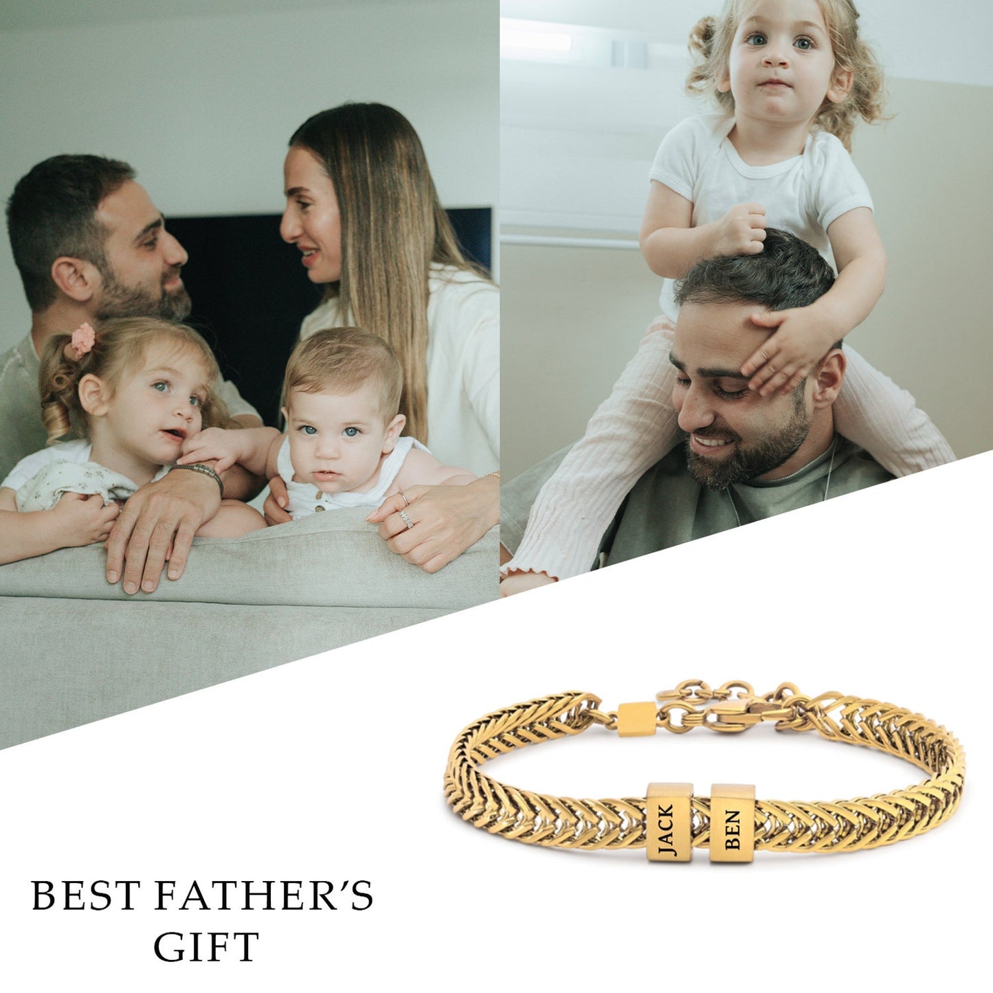 Custom Family Name Bracelet - Gold Father & Kids Name Bracelet, Daddy Jewelry, Perfect Gift for Dad, Husband & Anniversary