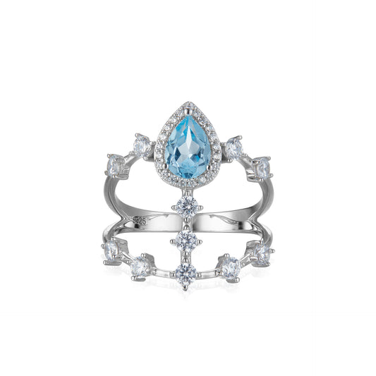Super Fairy 925 Silver Natural Topaz Double Row Ring