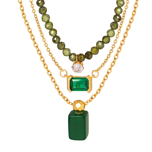 Three Olive Emerald Necklaces（3PCS）