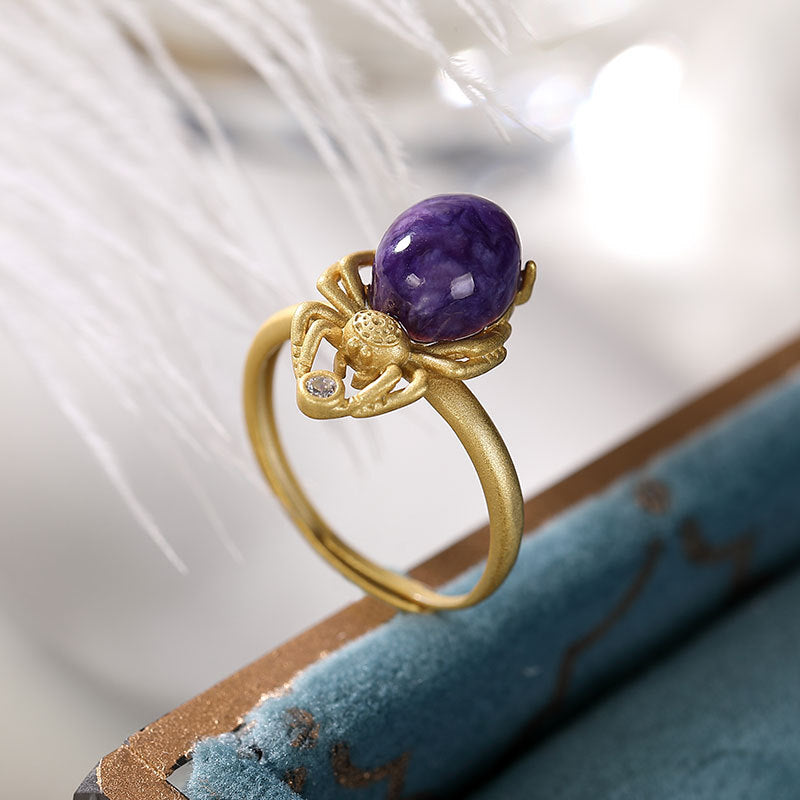 Spider Amethyst Adjustable Ring