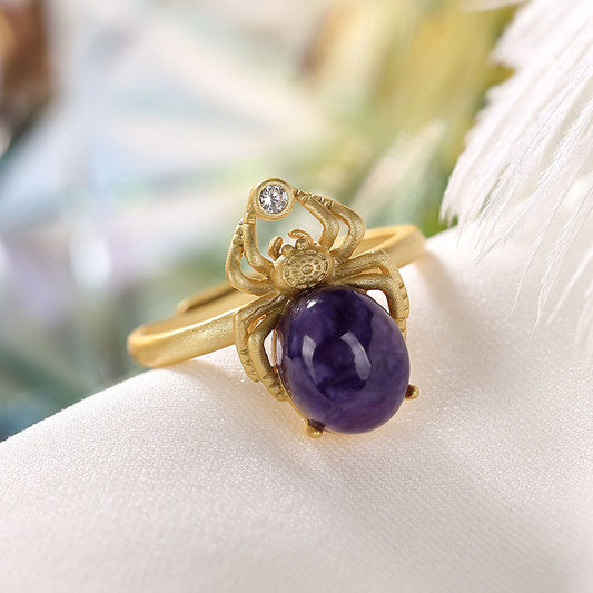 Spider Amethyst Adjustable Ring