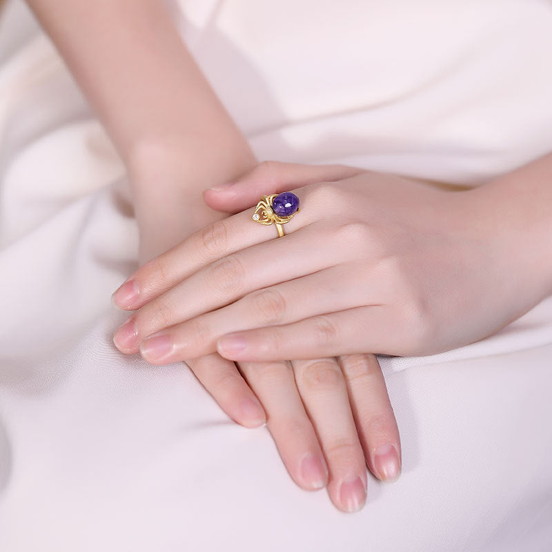 Spider Amethyst Adjustable Ring