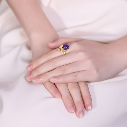 Spider Amethyst Adjustable Ring