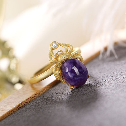 Spider Amethyst Adjustable Ring