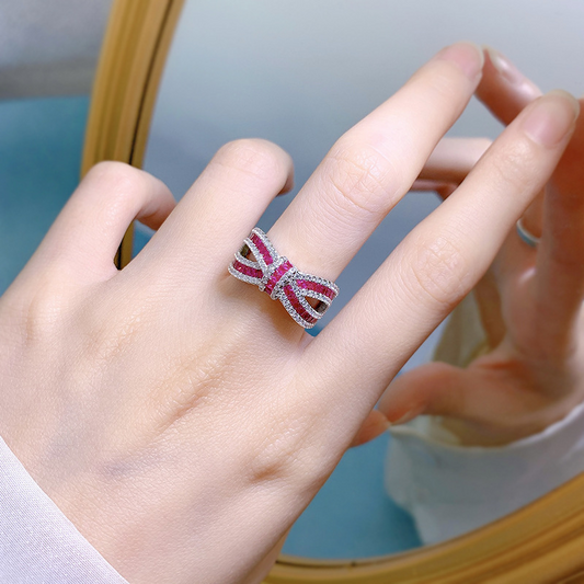 Red Corundum Ring Bow Knot