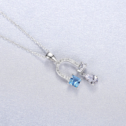 Blue Topaz Horseshoe Necklace