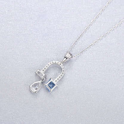 Blue Topaz Horseshoe Necklace
