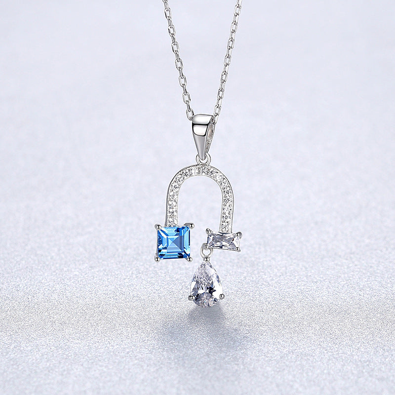 Blue Topaz Horseshoe Necklace