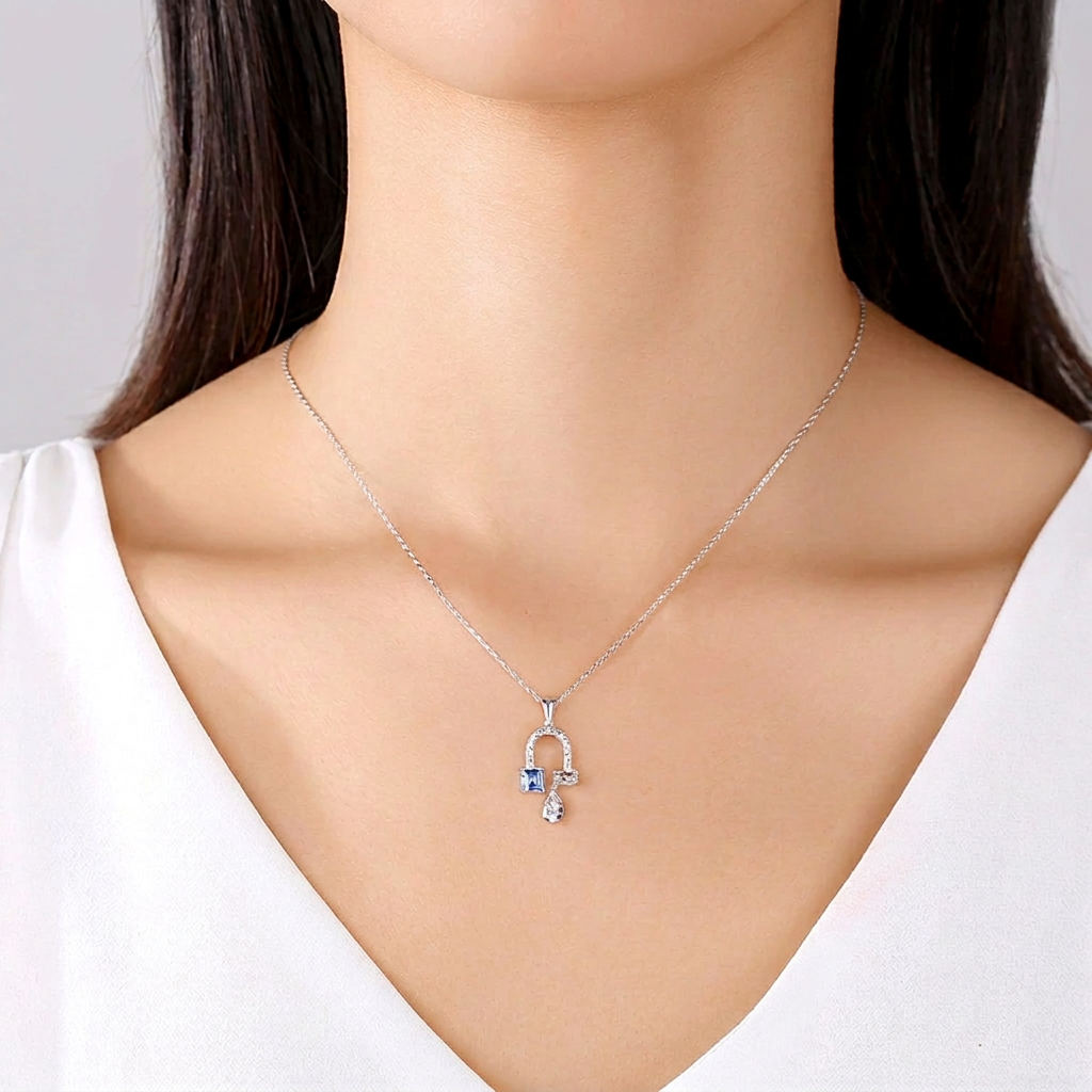Blue Topaz Horseshoe Necklace