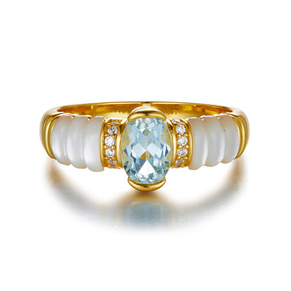 Blue Topaz Mother of Pearl Ring
