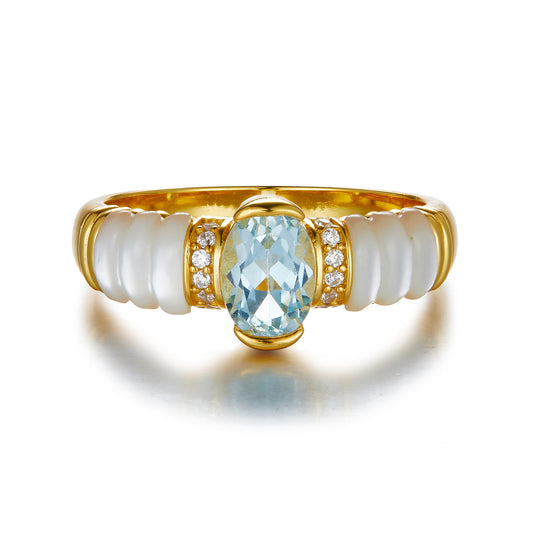 Blue Topaz Mother of Pearl Ring