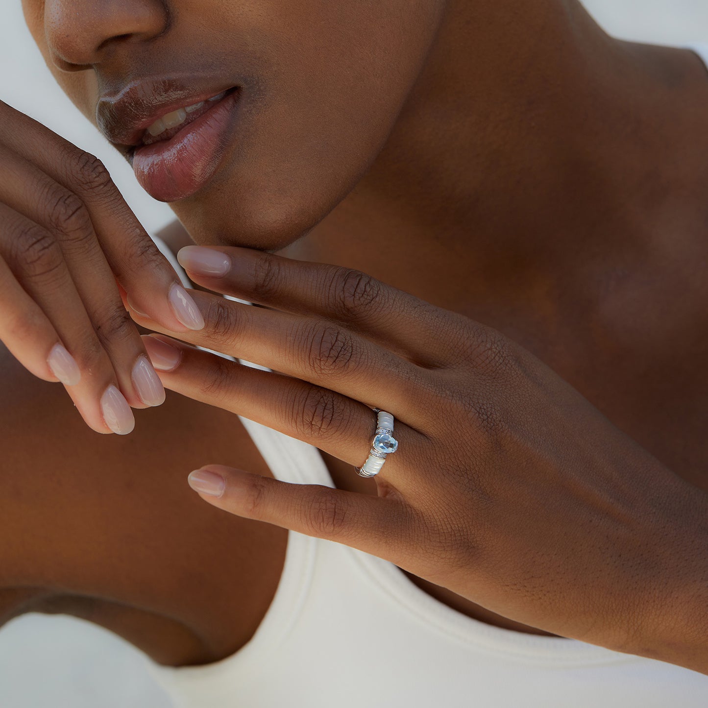 Blue Topaz Mother of Pearl Ring