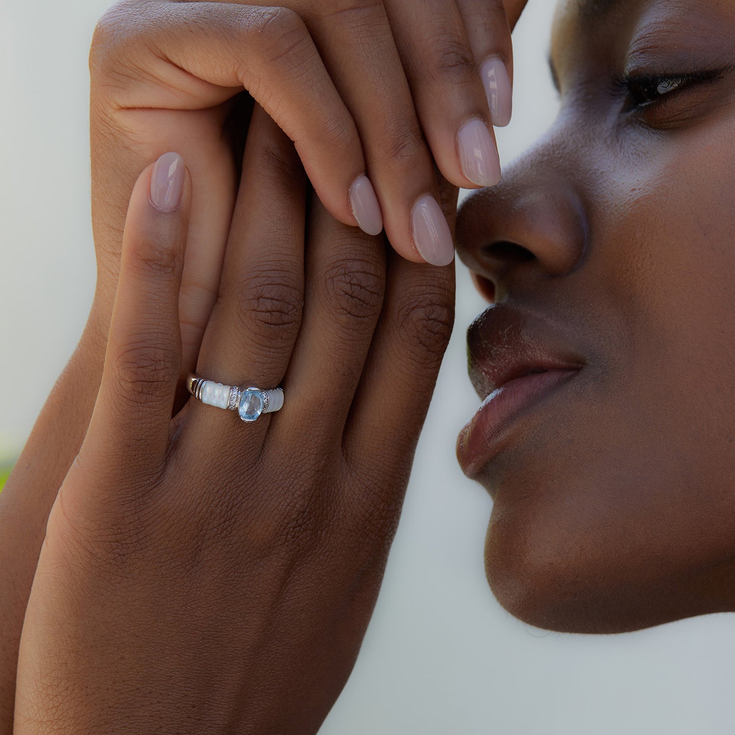 Blue Topaz Mother of Pearl Ring