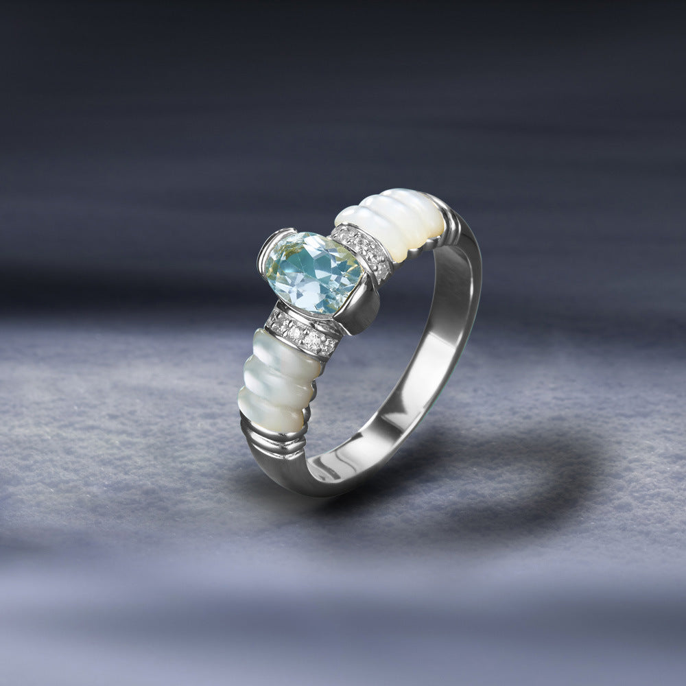 Blue Topaz Mother of Pearl Ring