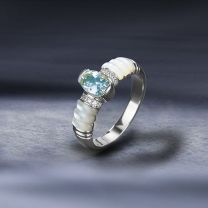 Blue Topaz Mother of Pearl Ring