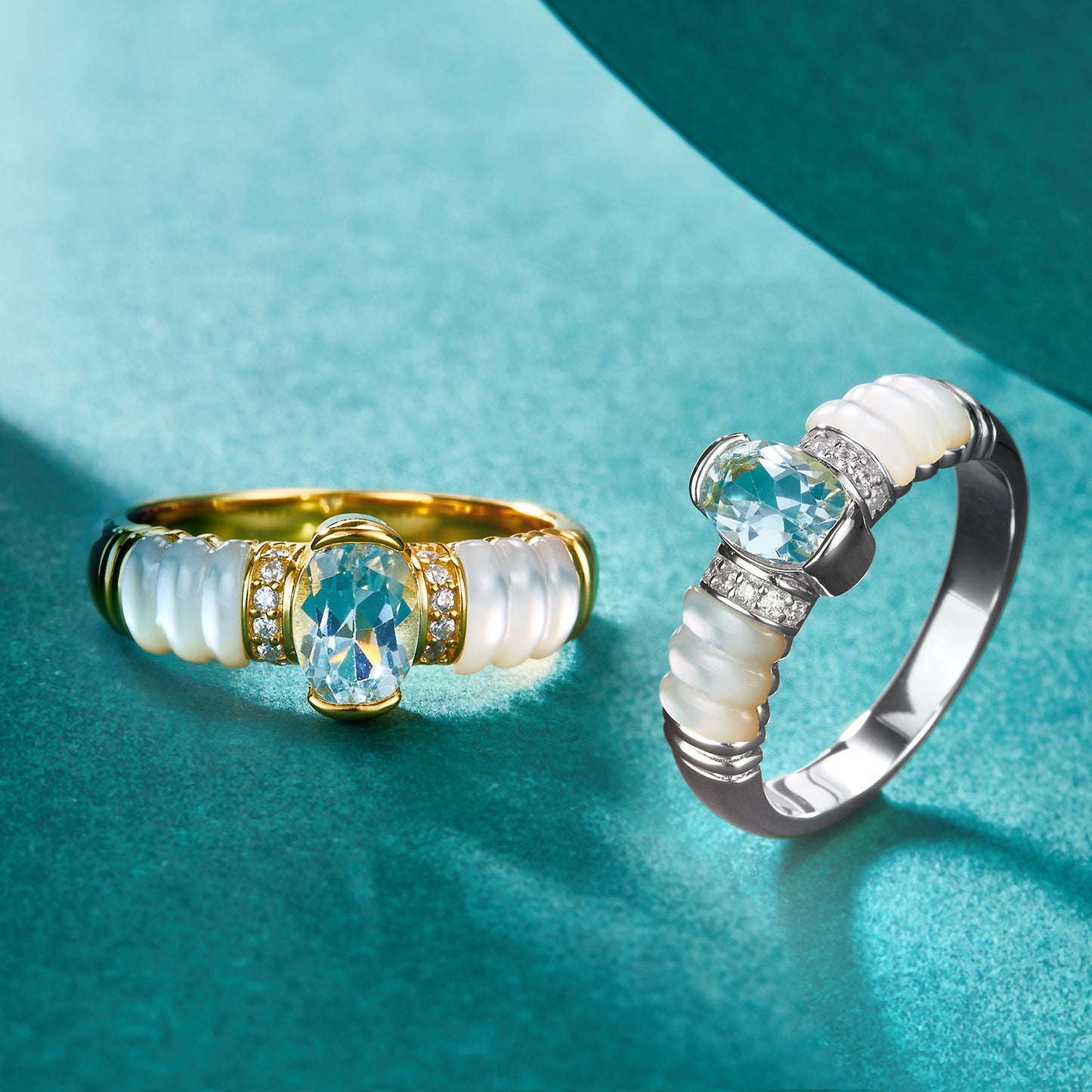 Blue Topaz Mother of Pearl Ring