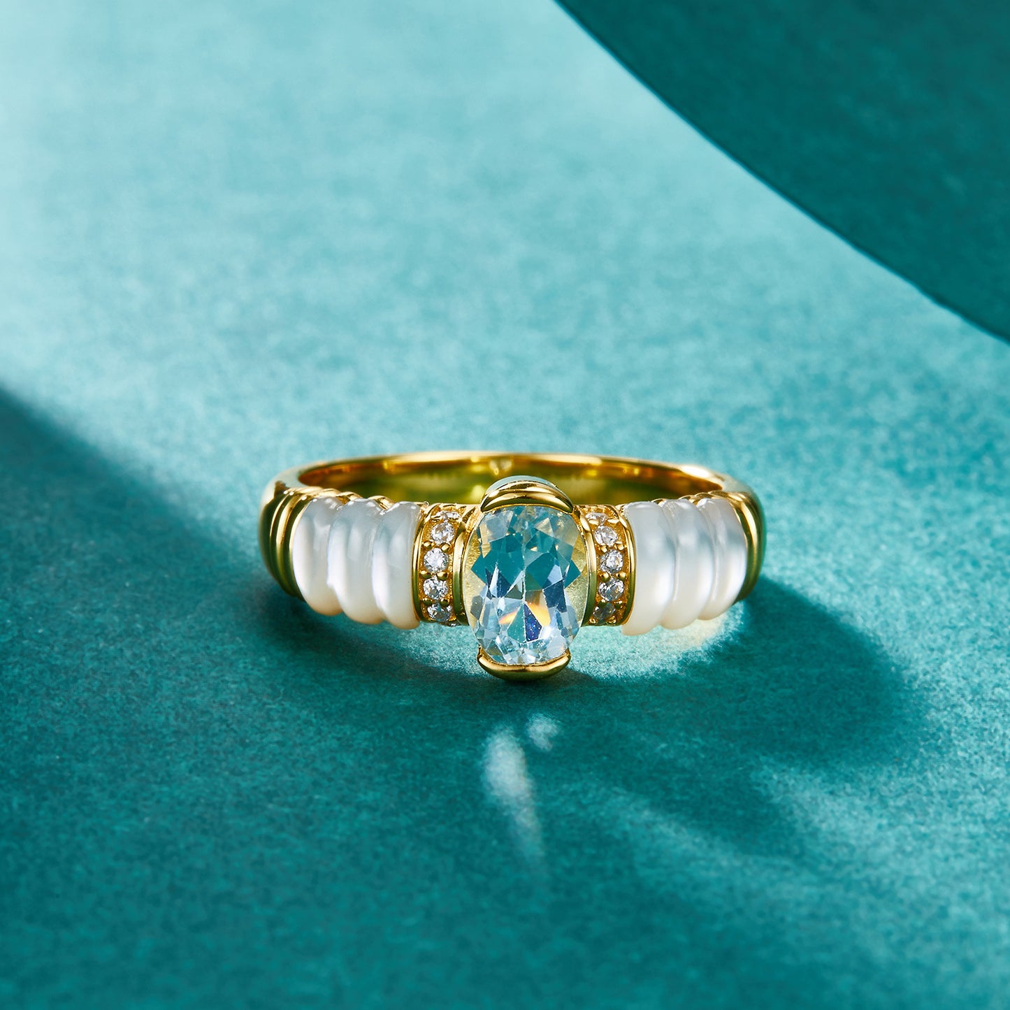 Blue Topaz Mother of Pearl Ring