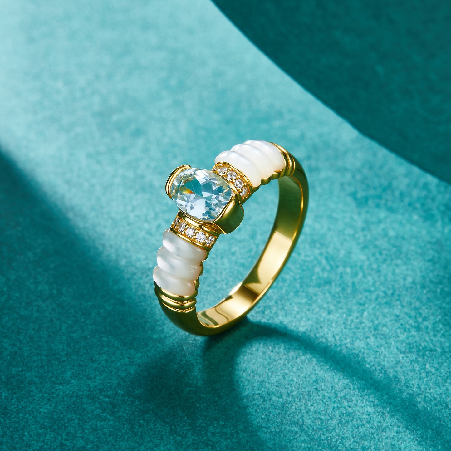 Blue Topaz Mother of Pearl Ring