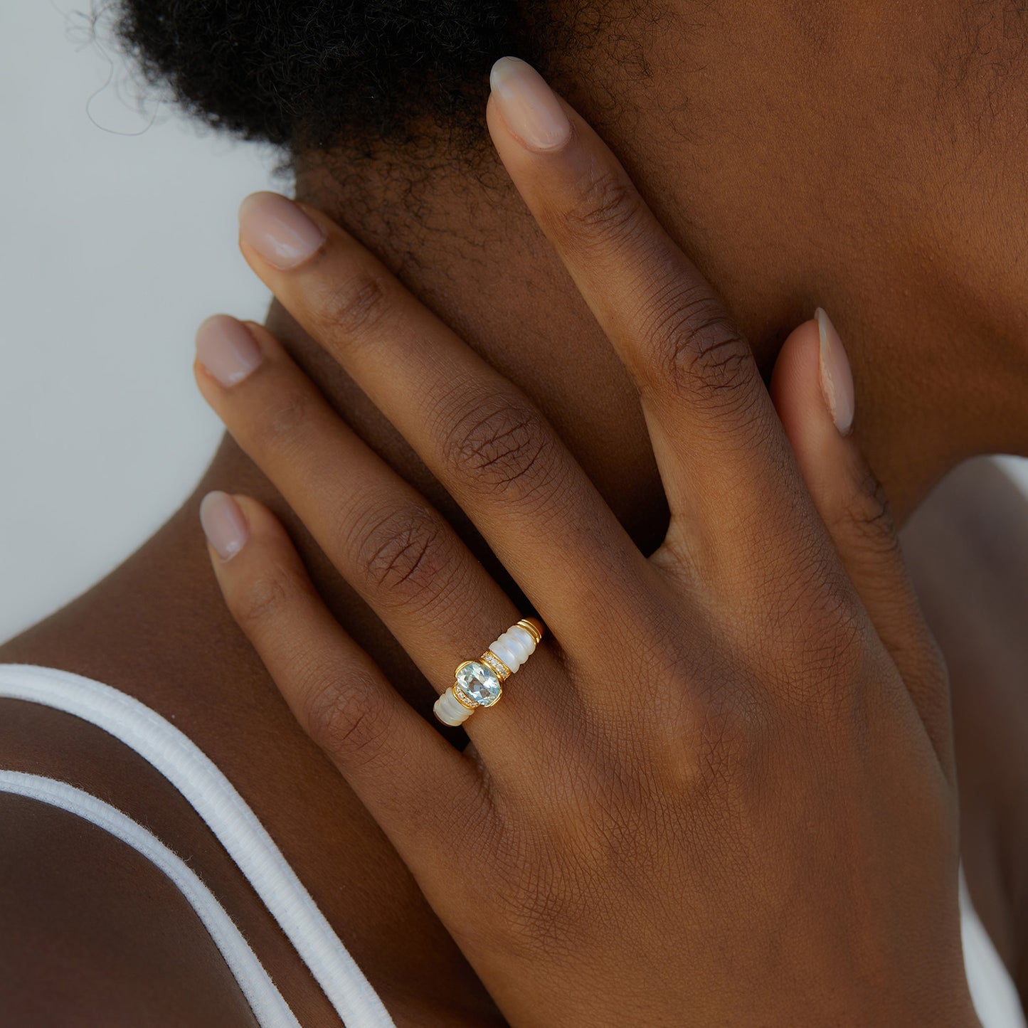 Blue Topaz Mother of Pearl Ring