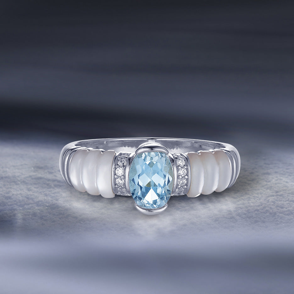 Blue Topaz Mother of Pearl Ring