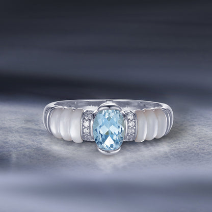 Blue Topaz Mother of Pearl Ring