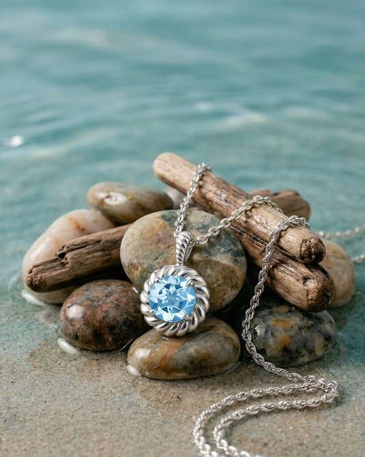 Collar de topacio con flor azul