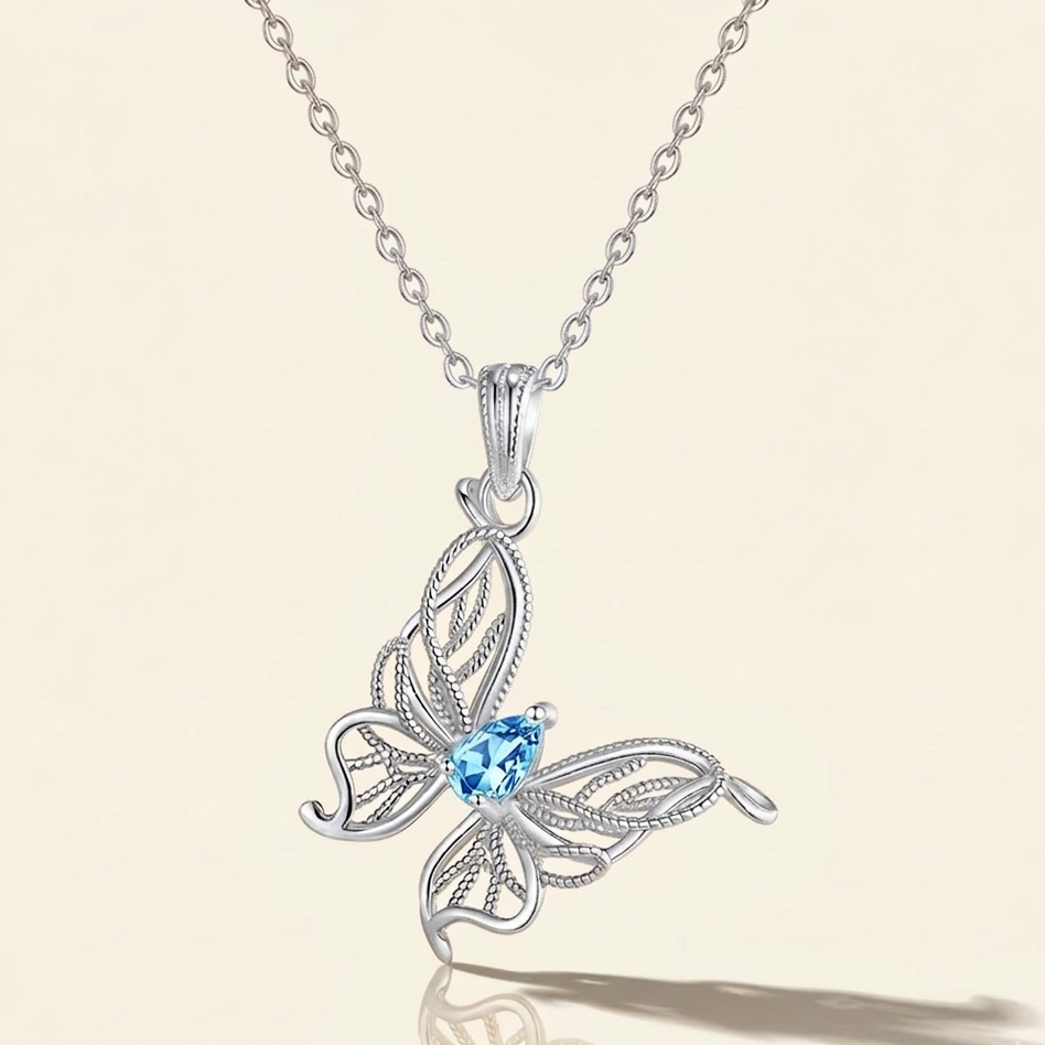 Vuelo de mariposa – Collar de plata de ley con gema natural resistente al deslustre para mujer