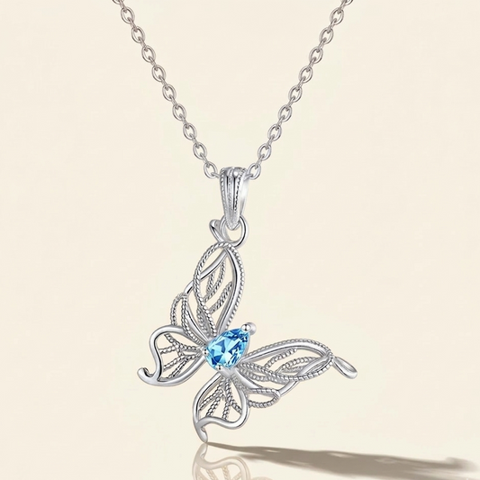 Butterfly's Flight – Natural Gemstone Sterling Silver Tarnish-Free Necklace for Women
