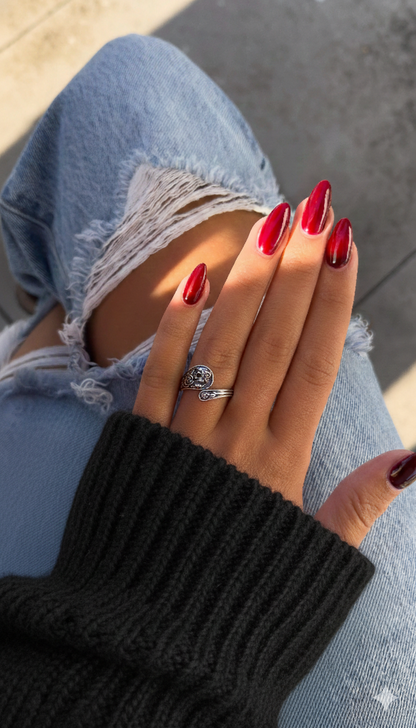 Anillo ajustable de plata de ley con rosa y calavera