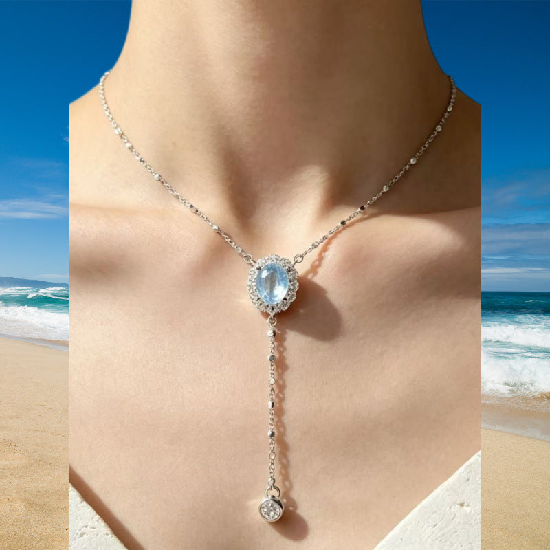 Blue Flow - Y-Chain Tassel Necklace with Blue Topaz