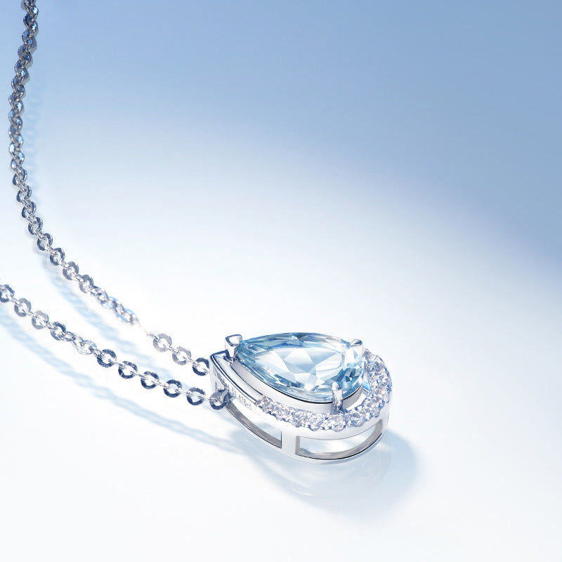Aquamarine Teardrop Pendant Necklace