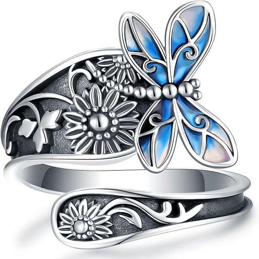 Dragonfly Colorful Sterling Silver Ring