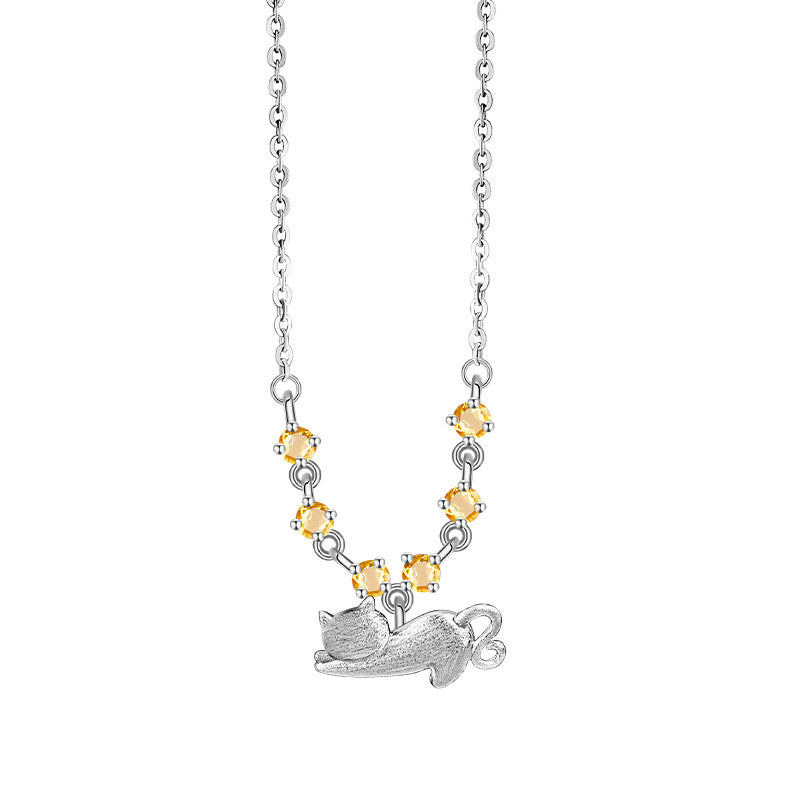 Cat's Soul - Colorful Gemstone Cat Pendant Necklace