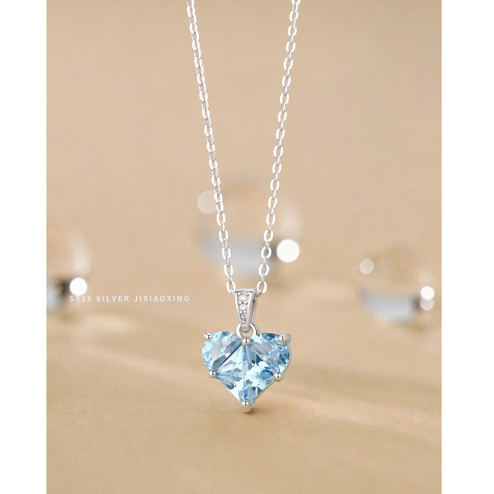 Sterling Silver Blue Heart Pendant Necklace