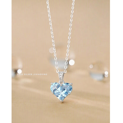 Sterling Silver Blue Heart Pendant Necklace