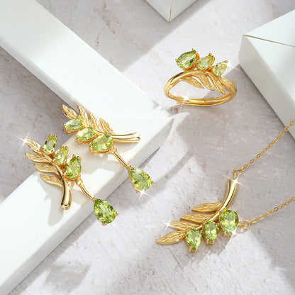 Family Leaf - Gemstone Pendant Jewelry Set