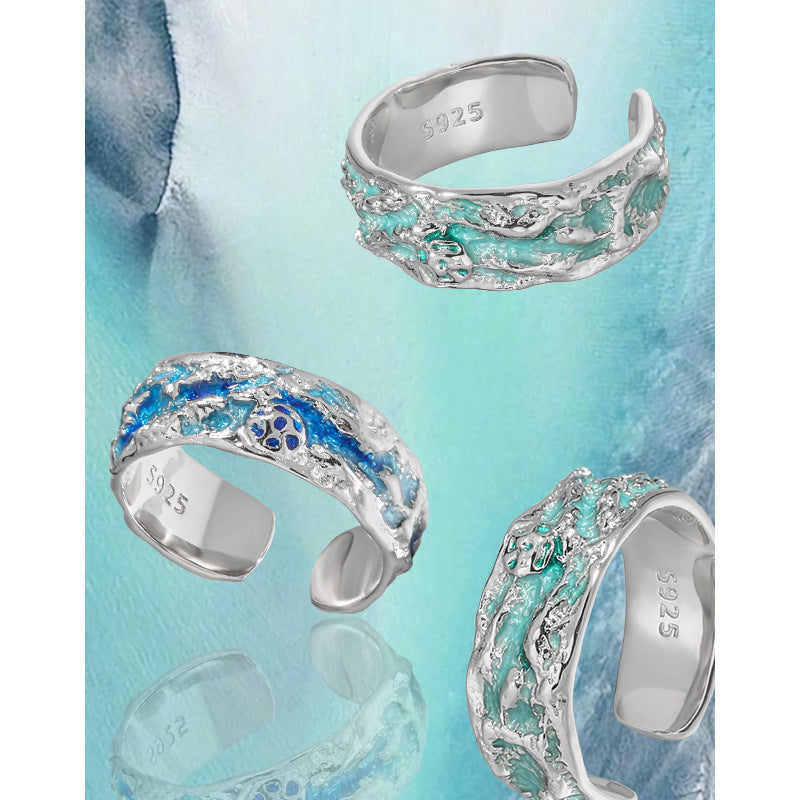 Anillo de plata de ley con diseño de tortuga ondulada