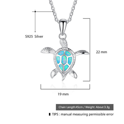 Strong Blue Seaturtle - Sterling Silver Opal Necklace