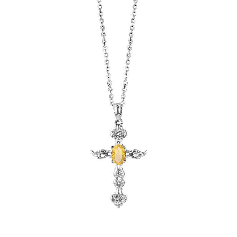Angel's Wing - Gemstone Cross Necklace