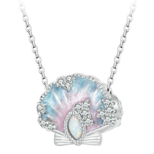 Jewelry necklace with a shell pendant background
