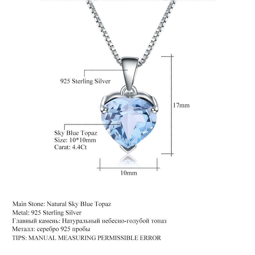 Ocean Topaz Heart - Sterling Silver Heart Pendant Necklace