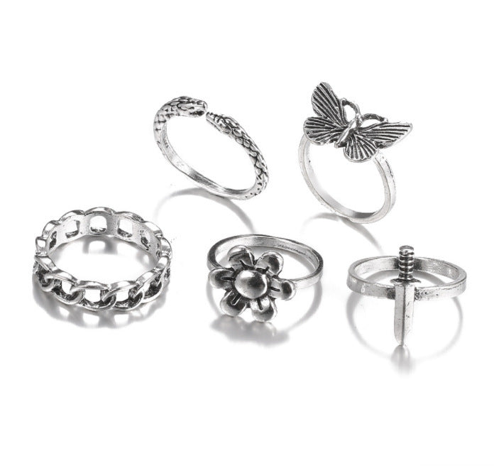 Buterfly Things Sterling Silver Ring Set(5pcs)