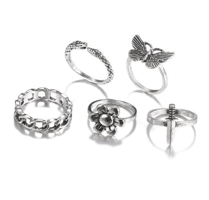 Buterfly Things Sterling Silver Ring Set(5pcs)