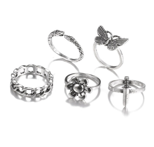 Buterfly Things Sterling Silver Ring Set(5pcs)