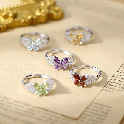 Butterfly Gemstone Sterling SIlver Adjustable Ring