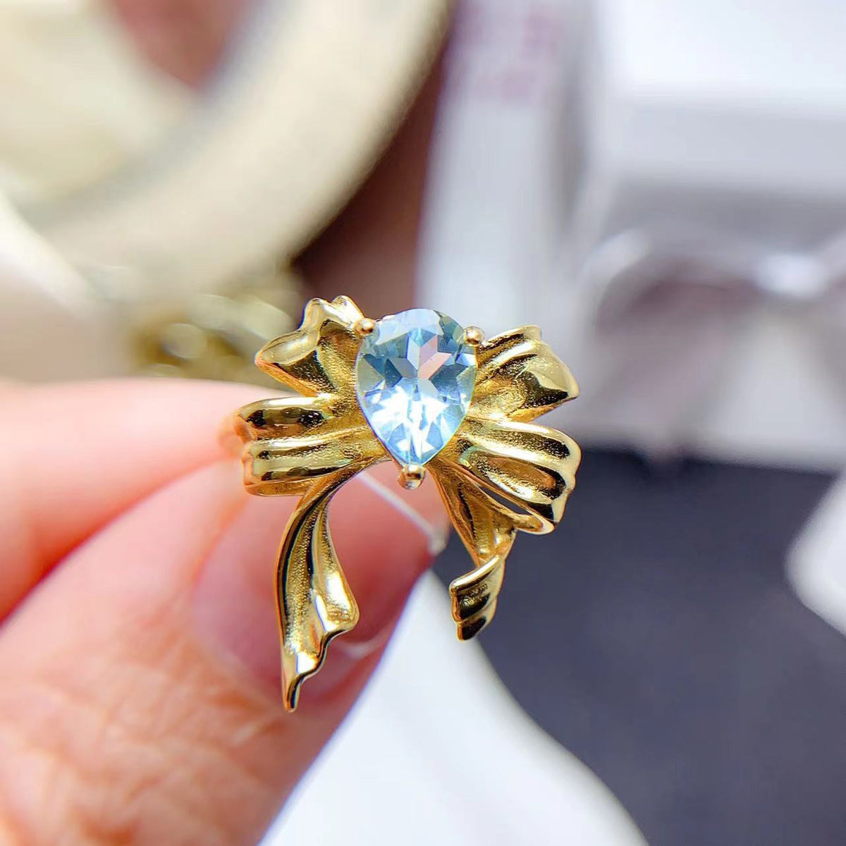 Blue Topaz Butterfly Bow Ring
