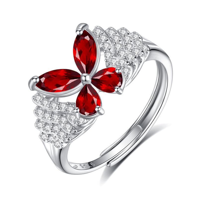 Anillo ajustable de plata de ley con gema de mariposa
