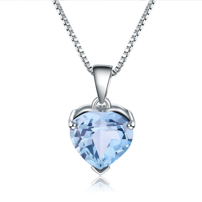 Ocean Topaz Heart - Sterling Silver Heart Pendant Necklace