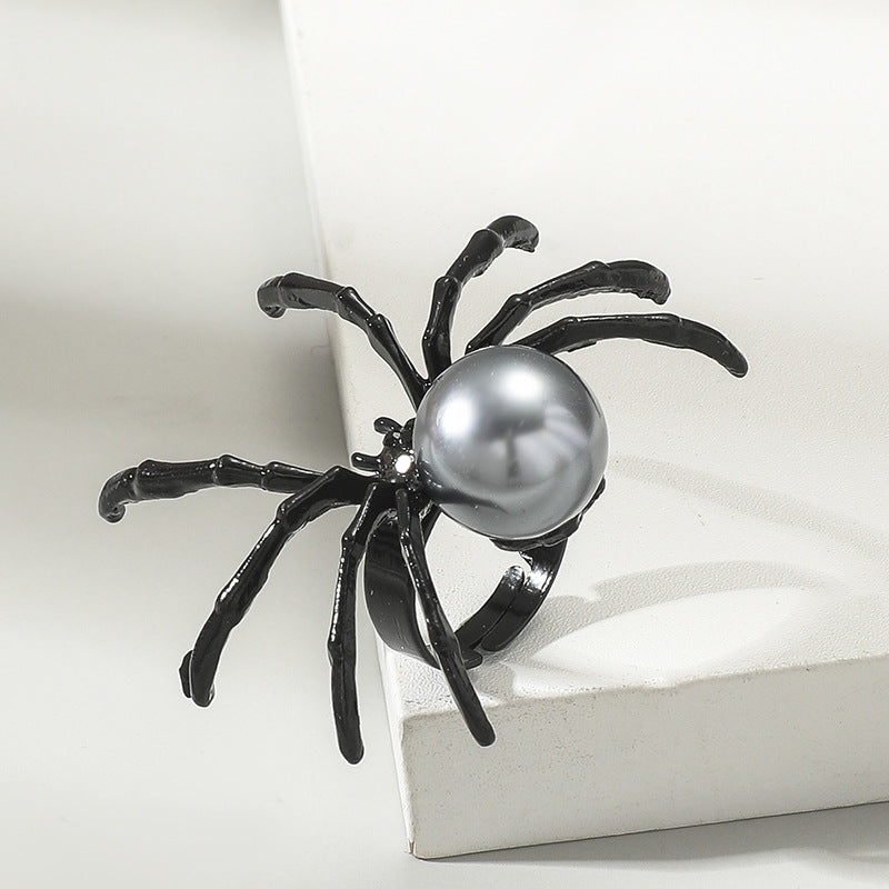 Halloween Spider Pearl Adjustable Ring