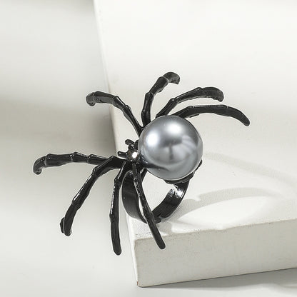 Halloween Spider Pearl Adjustable Ring